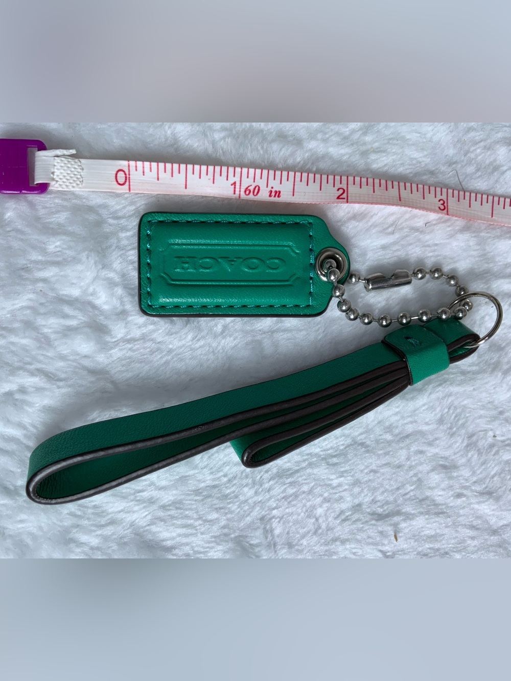 Coach Green Teal Leather Keyring Wristlet with Silver Hardware
